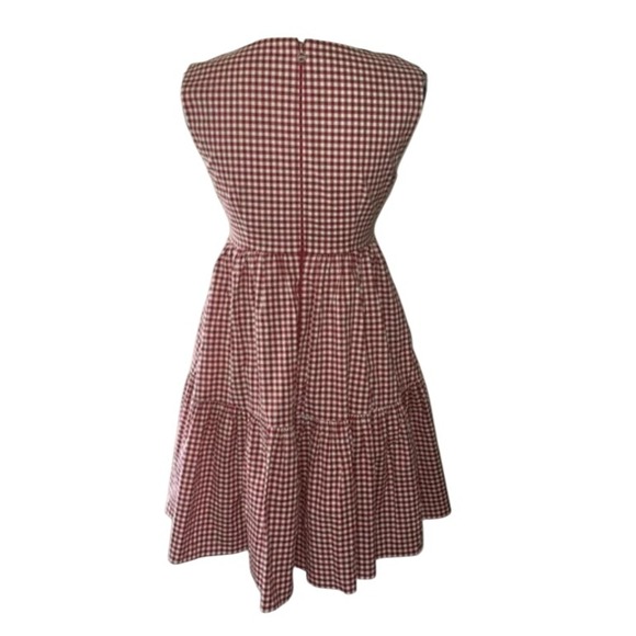 Kate Spade New York Red Gingham Tiered Dress Sleeveless V Neck - Picture 3 of 10